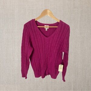 St. John's Bay Long Sleeve Fuchsia V Neck Cable Knit Sweater Top NWT Size 0X